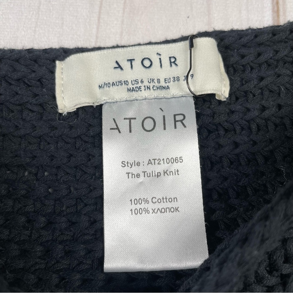 Atoir Tulip Chunky Knit Top Womens 6 Black Cropped Wrap Tie Surplice 100% Cotton - Picture 11 of 14